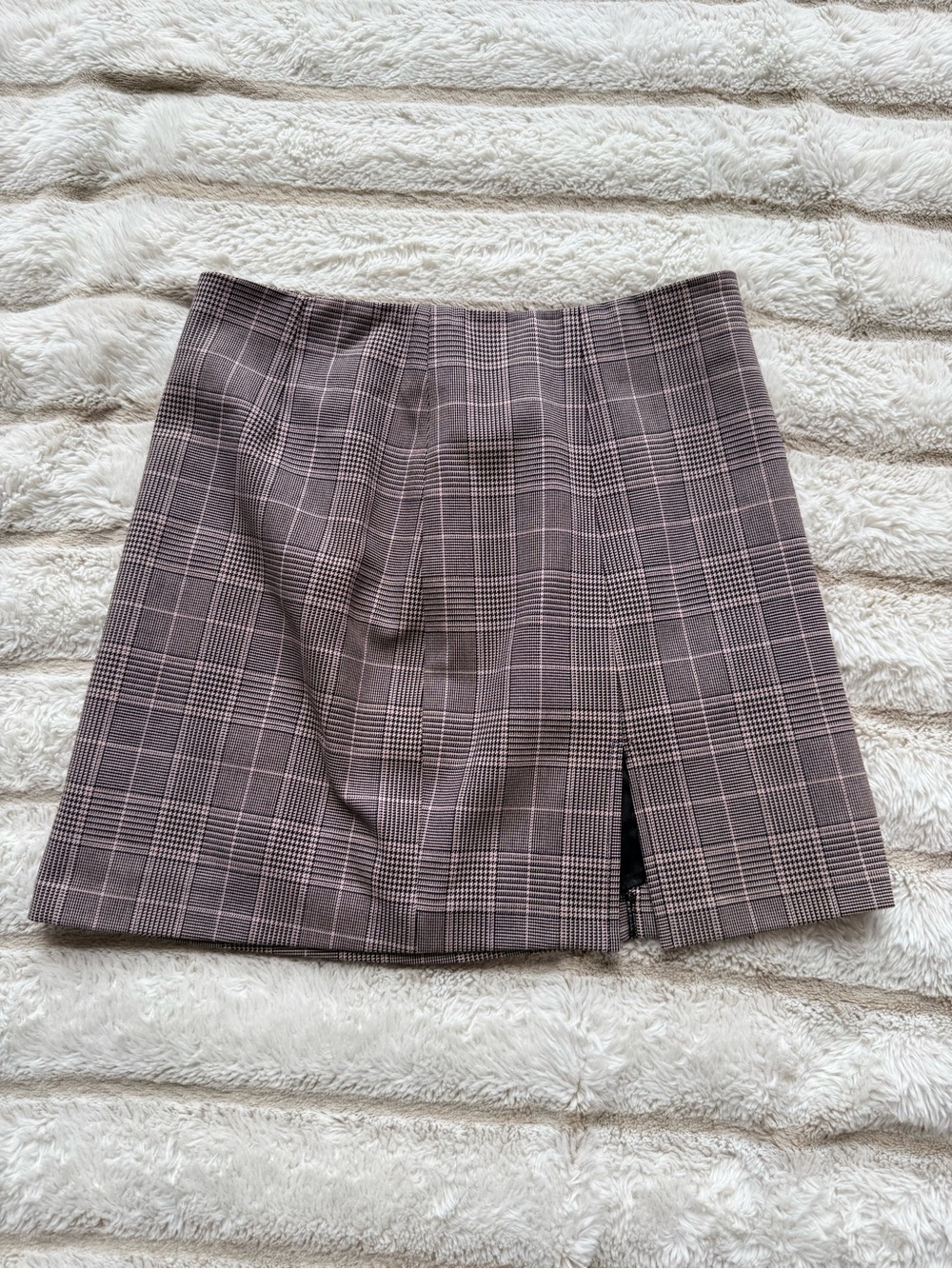 Sunday Best Plaid Mini Skirt in Brown and Cream with Front Slit